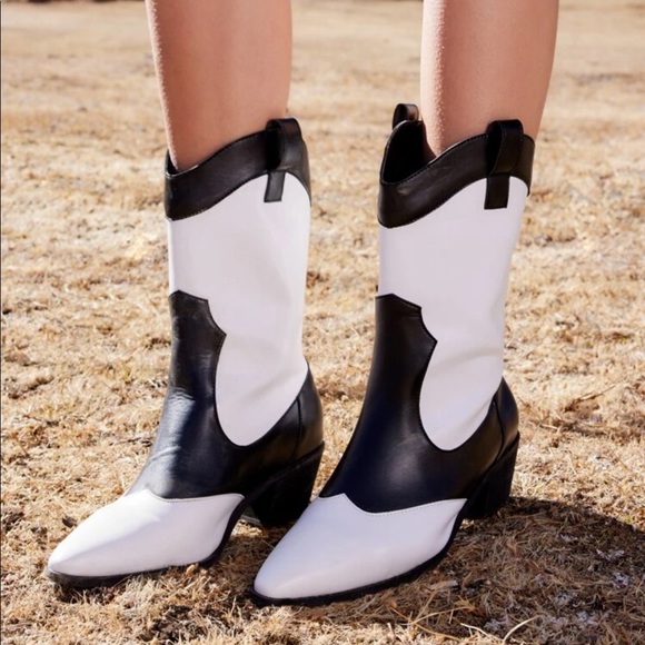 Shoes - Colorblock Cowgirl Mid Calf Western Boots